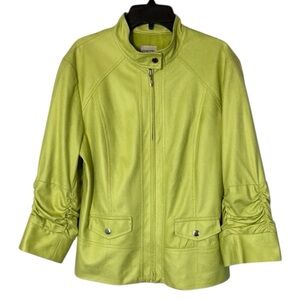 Chico's Jacket Green Pebbled‎ Ruched Sleeve in Size M/1  GUC